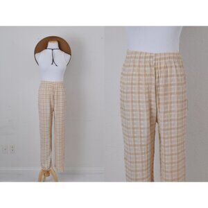 Vintage 80s Plaid Beige and Cream Lounge Pants |‎ 27-34 waist